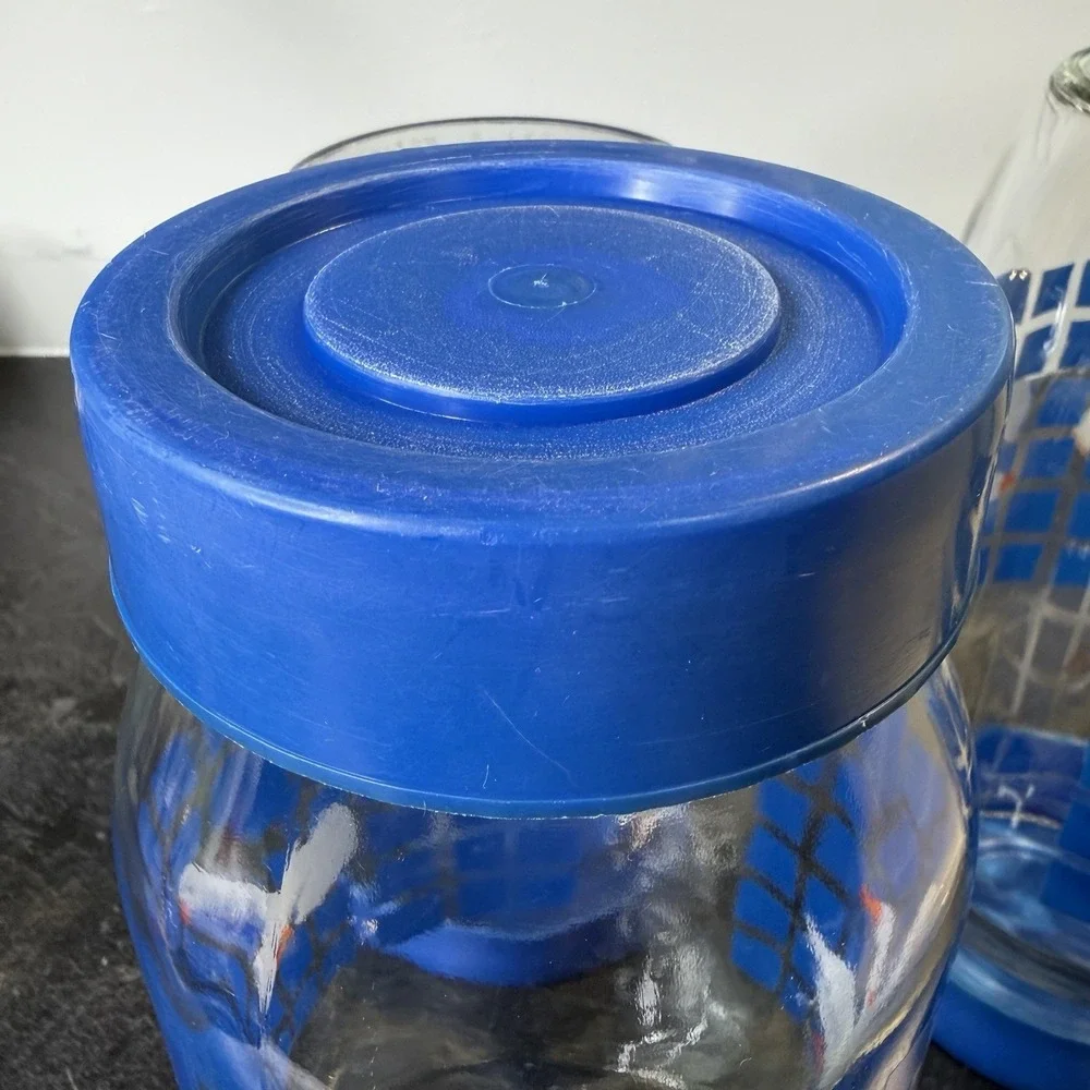 Vintage Carlton Glass Country Geese Set Of 3 Canister & Blue Lids 2L & 1.5L